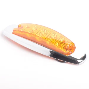 LAMPARA DEMARCADORA 10 LED AMBAR CON BISEL EN ACERO INOXIDABLE Y CABLES 12V